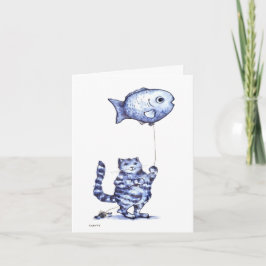 Cartão Cat Flying Fish Get Well card