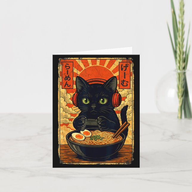 Cartão Cat Gamer Men Anime Kawaii Funny Gaming Headset Ca (Frente)