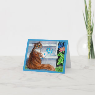 Cartão Cat hobo sign, kind lady lives here greeting card