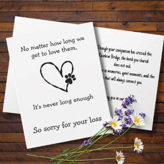 Cartão Cat Loss Sympathy Card with Heart and Paw