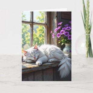 Cartão Cat Napping na janela Sill   Feliz aniversário