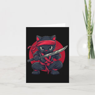 Cartão Cat Ninja Samurai Japão Bandeira japonesa Kawaii E