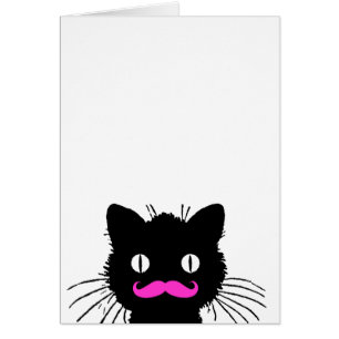 CARTÃO CAT PRETO DO BIGODE COR-DE-ROSA ENGRAÇADO