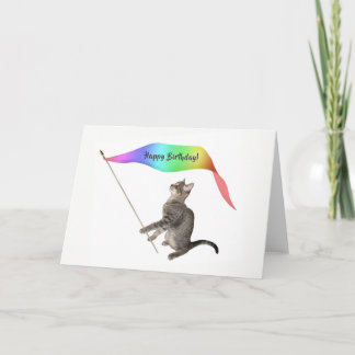 Cartão Cat Rainbow Banner Birthday Card