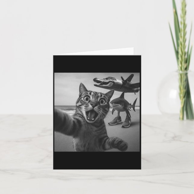 Cartão Cat Selfie Shark Crocodile Italian Brainrot Meme M (Frente)