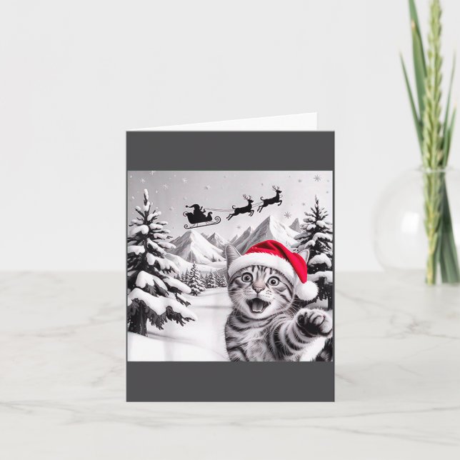 Cartão Cat Selfie With Santa  (Frente)