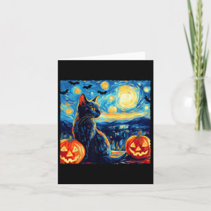 Cartão Cat Starry Night Van Gogh Cat Bats Pumpkins
