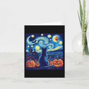 Cartão Cat Starry Night Van Gogh Cat Lovers Pumpkins