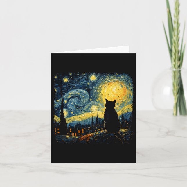 Cartão Cat Starry Night Van Gogh Cat Para Cat Lover Cat M (Frente)