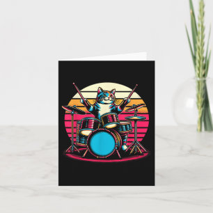 Cartão Cat Tocando Tambores Drummer Novelty Music Lover F