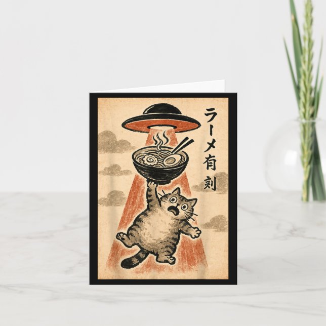 Cartão Cat Ufo Ramen Funny Japanese Anime Men Women Teen  (Frente)