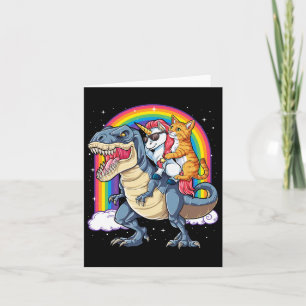 Cartão Cat Unicorn Andando Dinossauro T Rex Kitten Lover