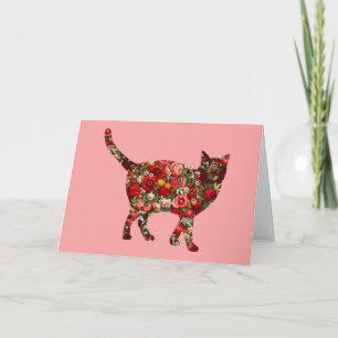 Cartão Cat Vintage Placa Floral Série 9