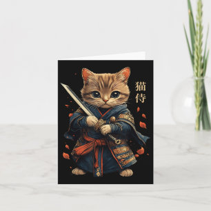 Cartão Cat Warrior Japonês Samurai Cat Tattoo Kawaii Nin