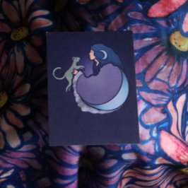 Cartão Cat Witch Moon Goddese Wiccan Cat Person