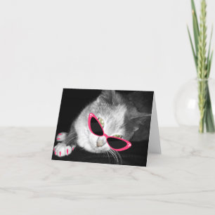 Cartão Cat With Pink Sunglasses & Claws Notecard