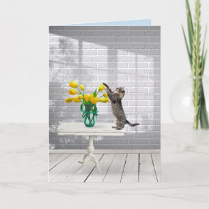 Cartão Cat with Yellow Tulips Name Day