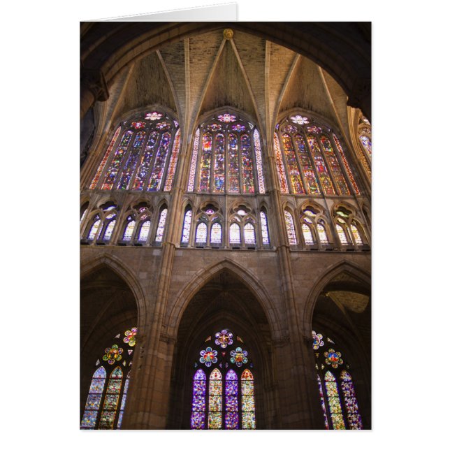Cartão Catedral de Leão, janelas de vitral interior (Frente)