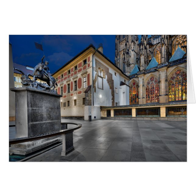 Cartão Catedral de Praga Rua. Vitus à Noite (Frente Horizontal)