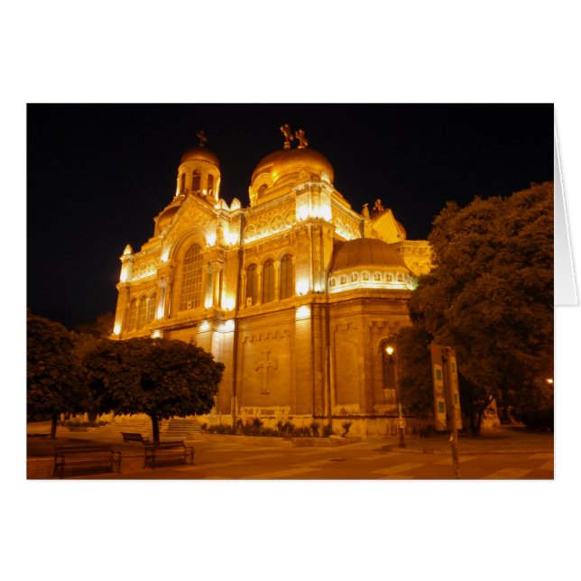 Cartão Catedral de Varna à Noite (Frente Horizontal)