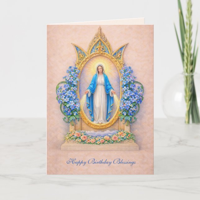 Cartão Catholic Virgin Mary Floral Birthday Card (Frente)