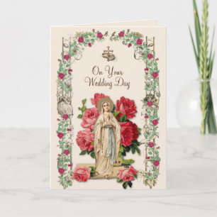 Cartão Catholic Wedding Virgin Mary Rosary Vintage