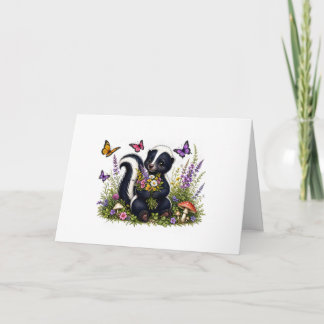 Cartão Cativante Gambá Com Flores e Borboletas
