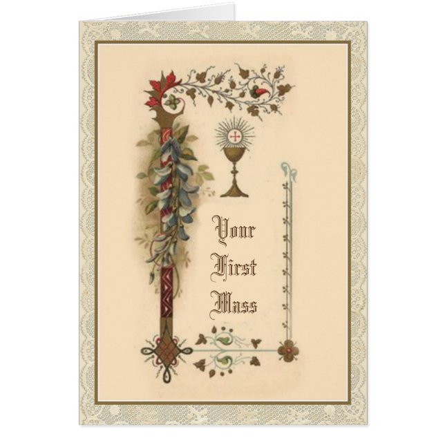 Cartão Católica Ordenação do Padre Primeira Religião em M (Frente)