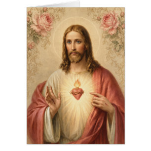 Cartão Católico Vintage Coração Religiosa Jesus Aniver