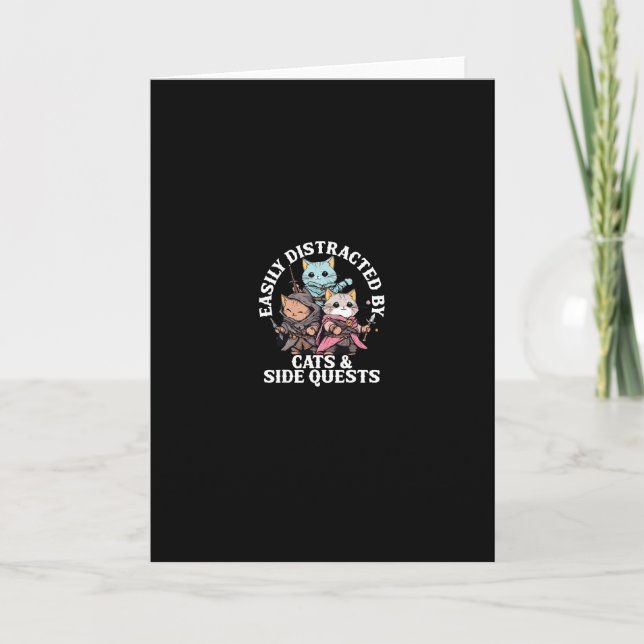 Cartão Cats Side Quest Distracted Tabletop Funny Men Wome (Frente)