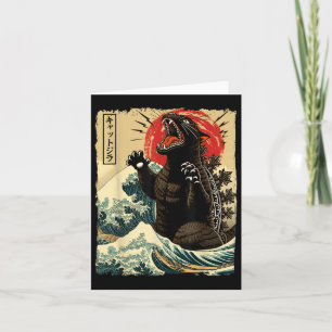 Cartão Catzilla Cat Art Engraçado Gato Japonês Para Homen
