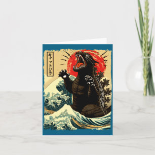 Cartão Catzilla Divertido Estilo Japonês