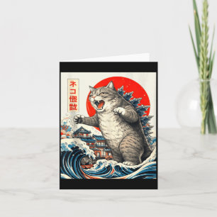 Cartão Catzilla Gato Arte Japonês Gráfico de Gato Engraça