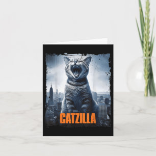 Cartão Catzilla Roaring Over City Skyline Cat Monster Kit