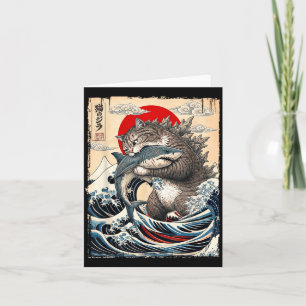 Cartão Catzilla vs Meg Arte da Grande Onda Japonesa Engra