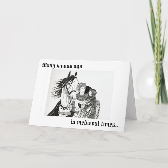 Cartão "Cavaleiros cortejavam donzelas" (Frente)