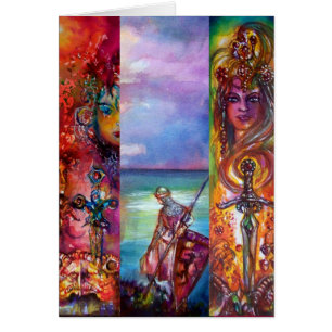 Cartão Cavaleiros medievais PENDRAGON,Lago Sunset,Fantasi