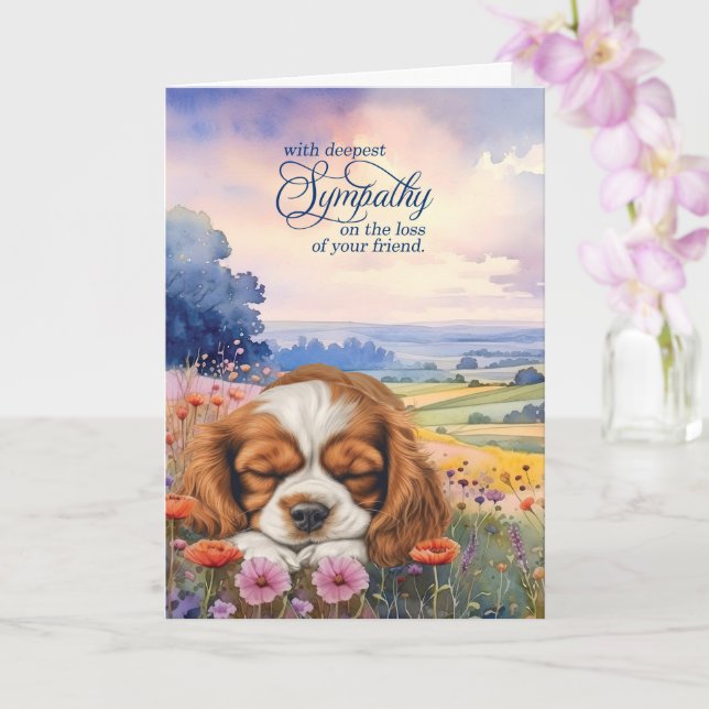 Cartão Cavalier King Charles Dog Wildflowers Pet Sympathy (Orquídea)