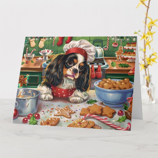 Cartão Cavalier King Charles Spaniel Baking Christmas (Flor Amarela)