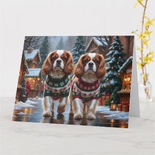Cartão Cavalier King Charles Spaniel Canta Neve de Natal