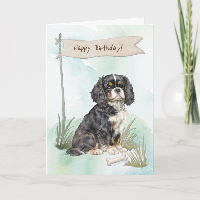 Cartão Cavalier King Charles Spaniel Cog Em Aniversário (Frente)