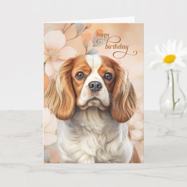Cartão Cavalier King Charles Spaniel Dog Blossom Birthday (Planta pequena)