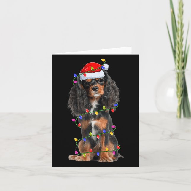 Cartão Cavalier King Charles Spaniel Dog Christmas Lights (Frente)