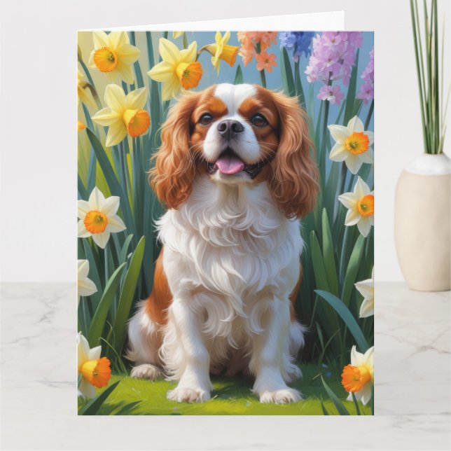 Cartão Cavalier King Charles Spaniel Flores da Primavera  (Frente)
