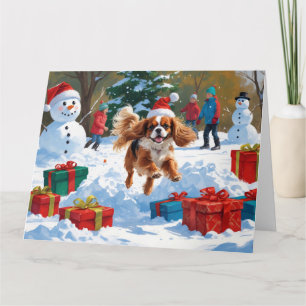 Cartão Cavalier King Charles Spaniel na Neve com Natal