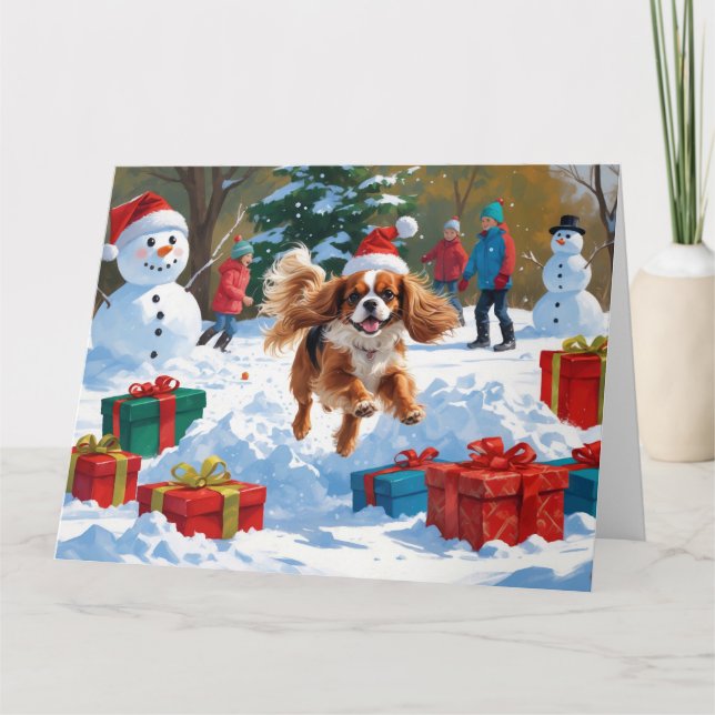 Cartão Cavalier King Charles Spaniel na Neve com Natal  (Frente)