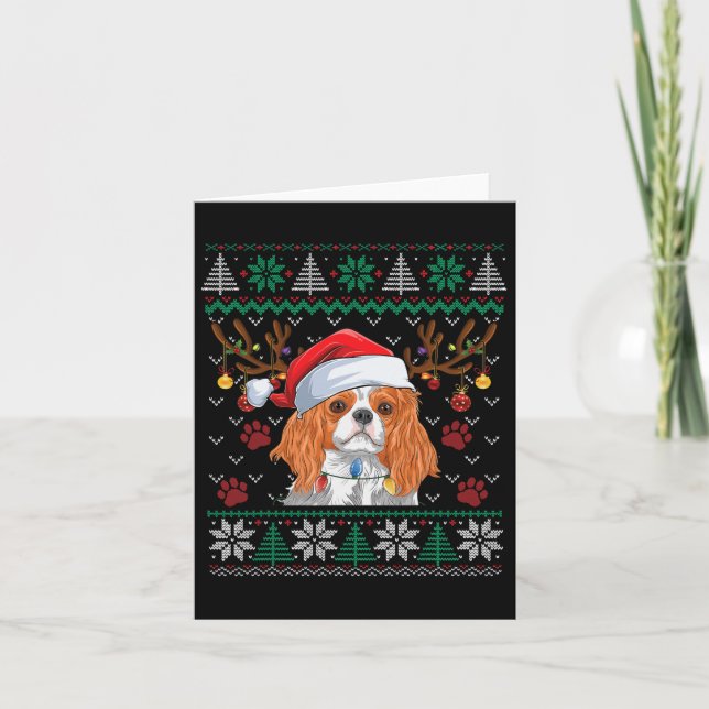Cartão Cavalier King Charles Spaniel Papai Noel Suéter Fe (Frente)