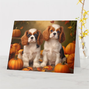 Cartão Cavalier King Charles Spaniel Puppy Autumn Pumpkin