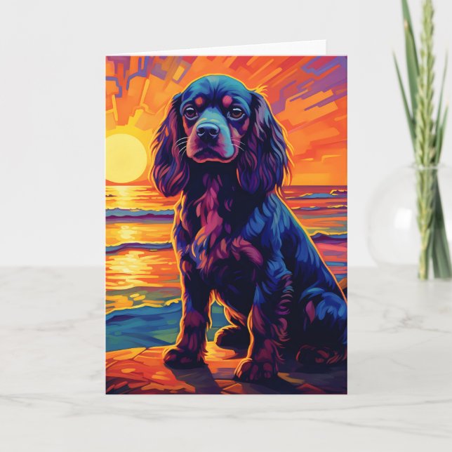 Cartão Cavalier King Charles Spaniel Sunset / Sunrise (Frente)
