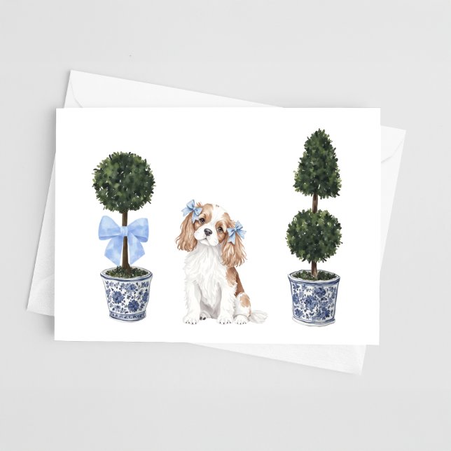 Cartão Cavalier King Charles Spaniel Topiary Watercolor (Criador carregado)